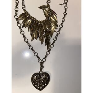Bronze Metal Necklace Launch Articulated Layered Leaves Statement Heart